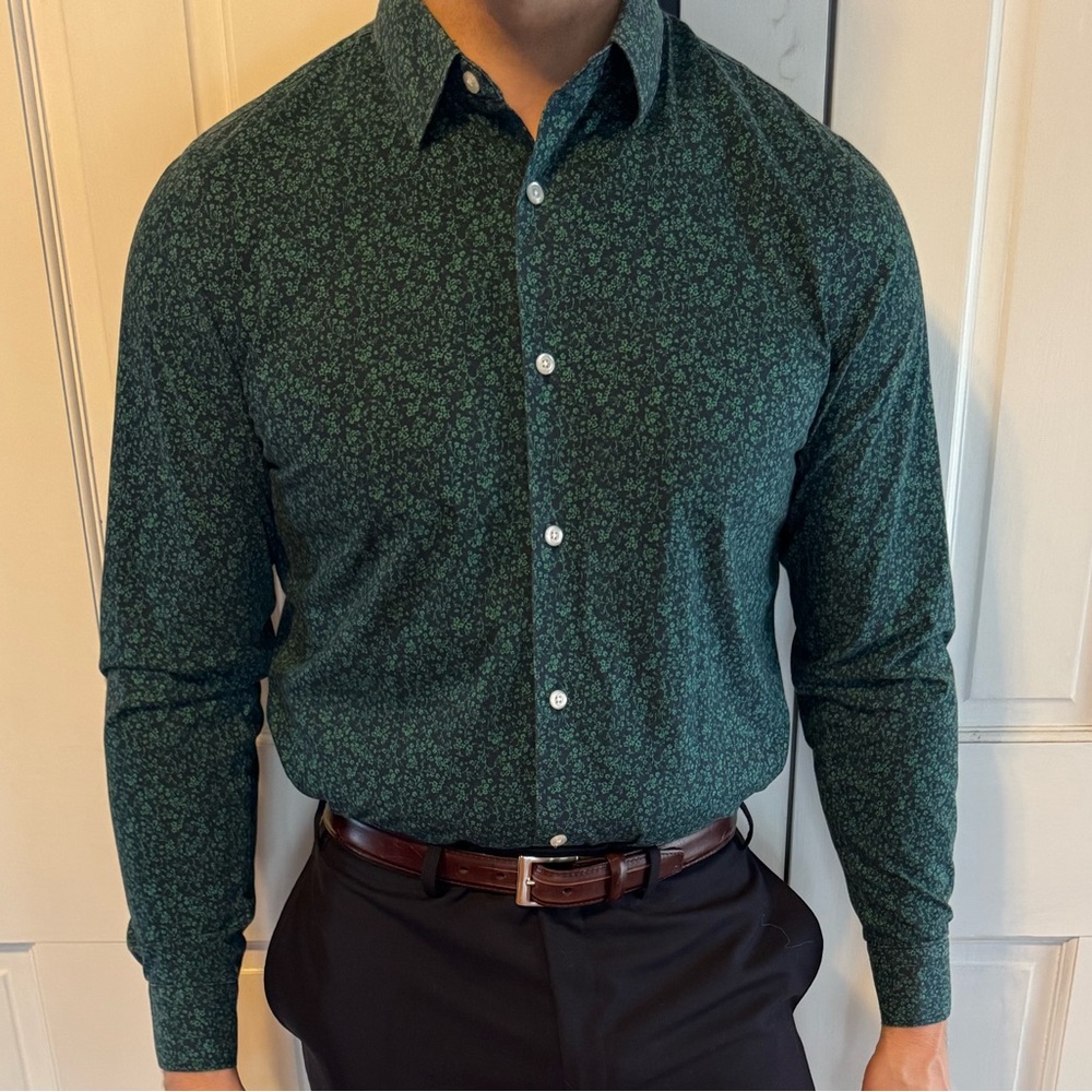 Banana Republic Green Floral Slim-Fit Shirt